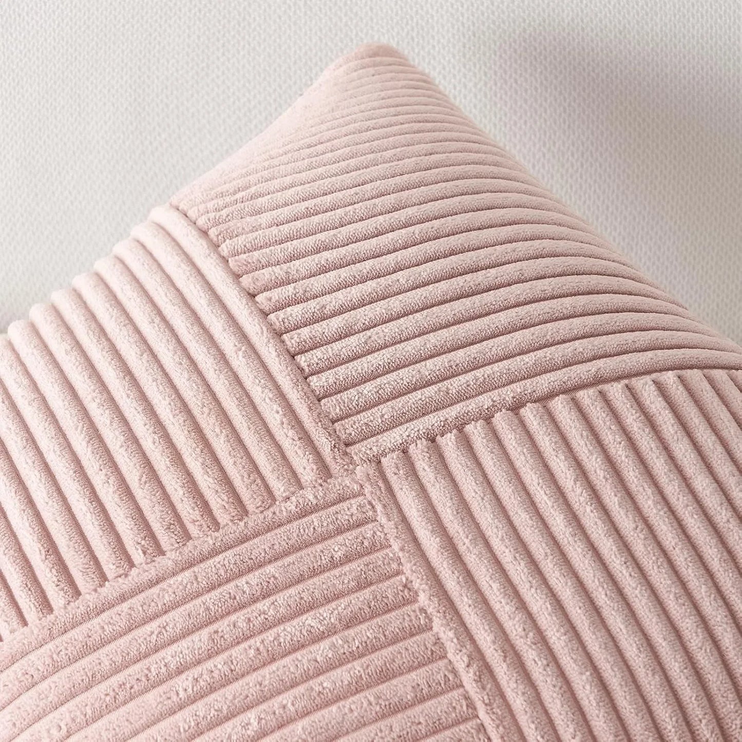 Boho Patchwork Throw Pillow Cover 45x45CM Solid Pink Striped Textured Fabric for Sofa Bed Car Pillowcase Farmhouse Spring Decor