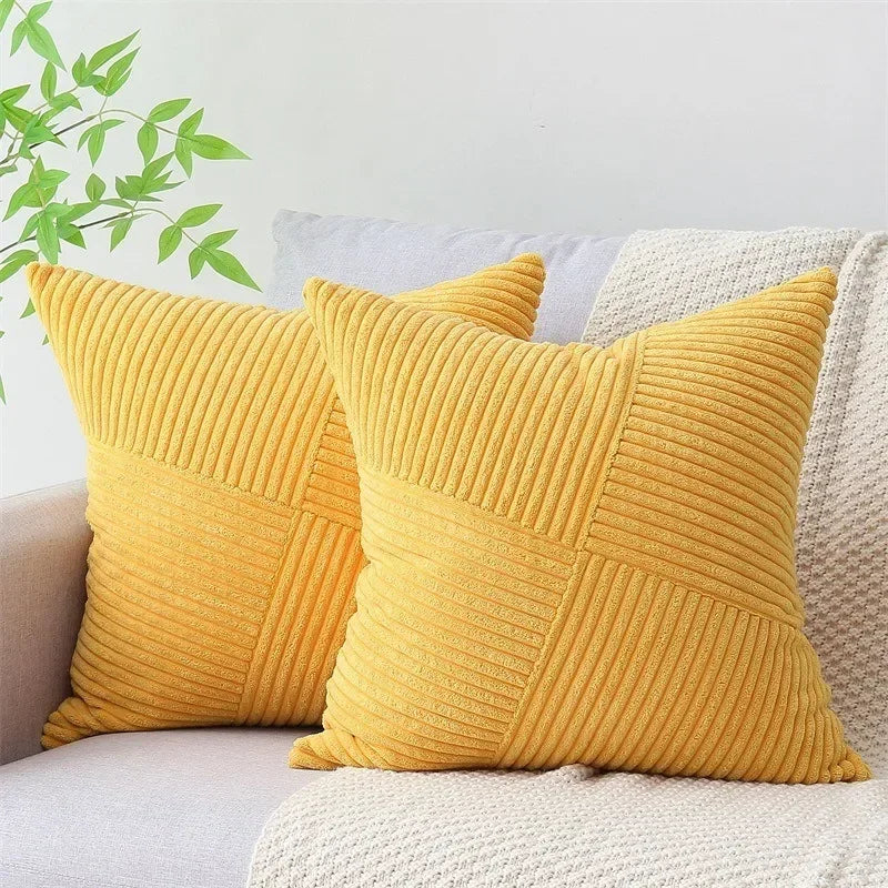 Boho Patchwork Throw Pillow Cover 45x45CM Solid Pink Striped Textured Fabric for Sofa Bed Car Pillowcase Farmhouse Spring Decor