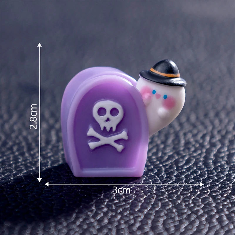 3D Horror Halloween Decoration Miniature Raven Tombstone Ghost Skeleton Skull Micro Resin Figurine Ornaments Hallowma Prop