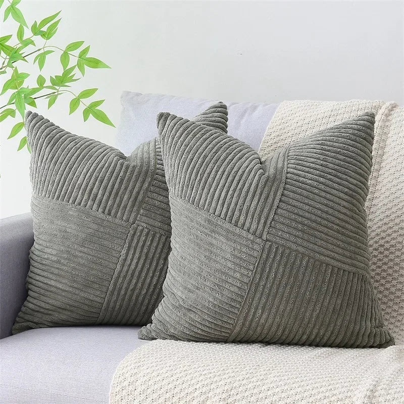 Boho Patchwork Throw Pillow Cover 45x45CM Solid Pink Striped Textured Fabric for Sofa Bed Car Pillowcase Farmhouse Spring Decor