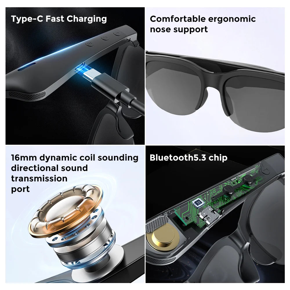 Ai Smart Translation Glasses Headphones 144 Languages Real Time Translator Bluetooth5.3 Sunglasses Music Sports Riding Earphones