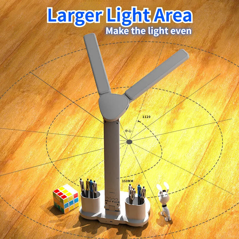 LED Clock Table Lamp USB Chargeable Dimmable Desk Lamp 2 Heads 180 Rotate Foldable