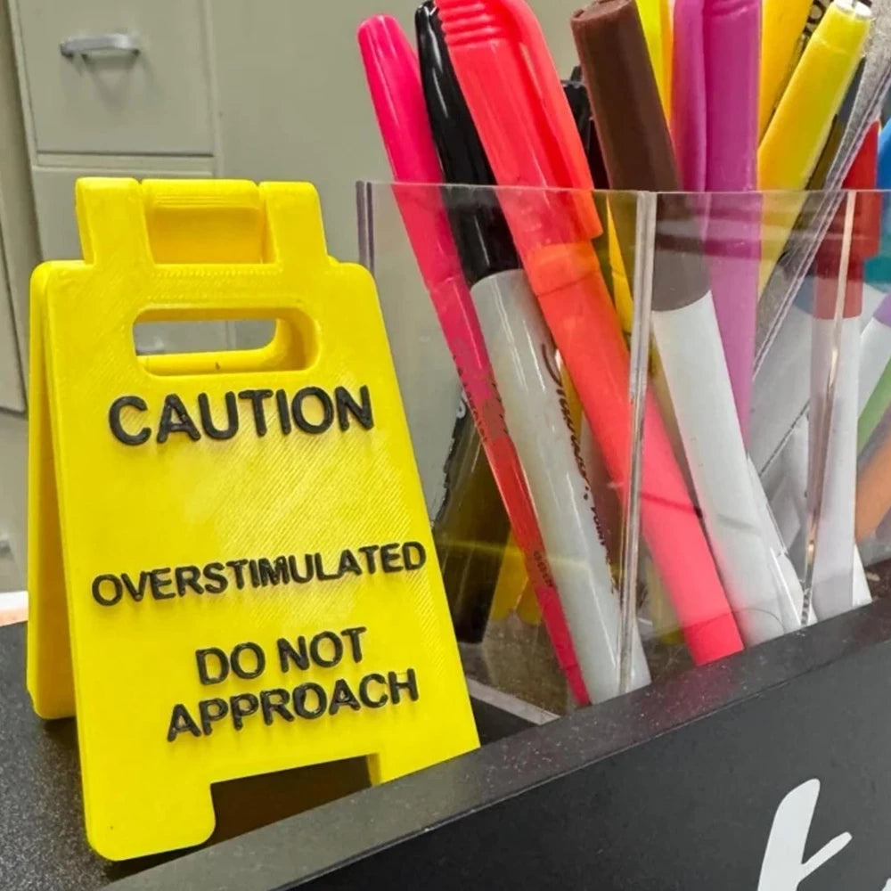 3D Printed Caution Overstimulated Desk Sign Do Not Approach Table Sign Office Desk Sign Mini Warning Caution Sign for Desk Decor