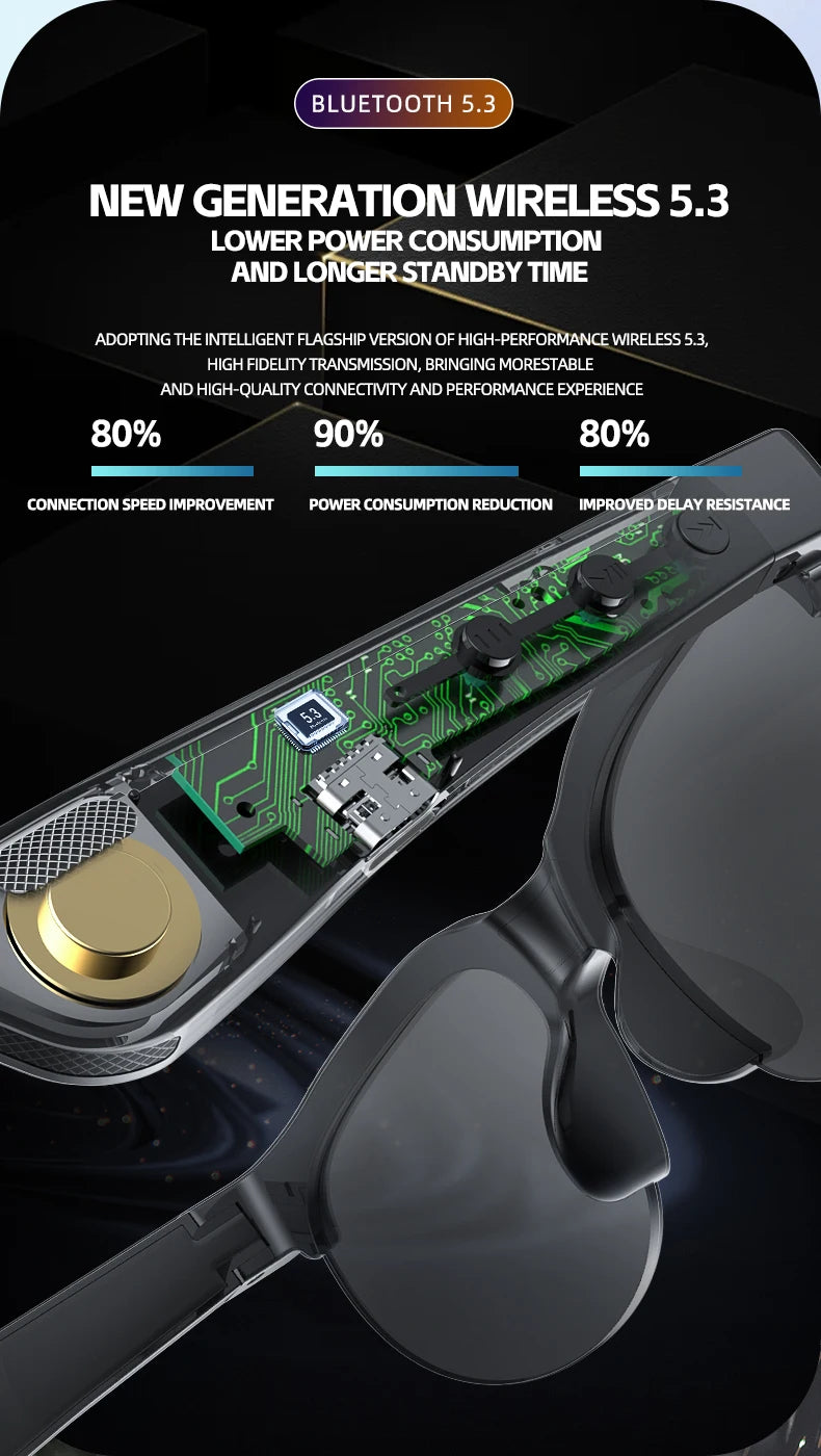Ai Smart Translation Glasses Headphones 144 Languages Real Time Translator Bluetooth5.3 Sunglasses Music Sports Riding Earphones