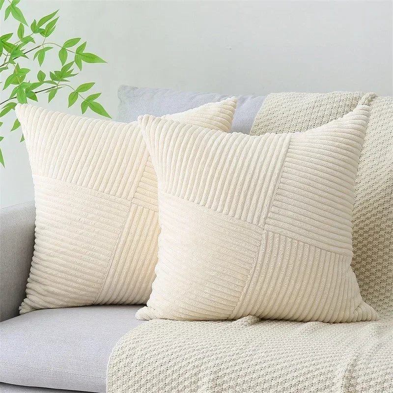 Boho Patchwork Throw Pillow Cover 45x45CM Solid Pink Striped Textured Fabric for Sofa Bed Car Pillowcase Farmhouse Spring Decor