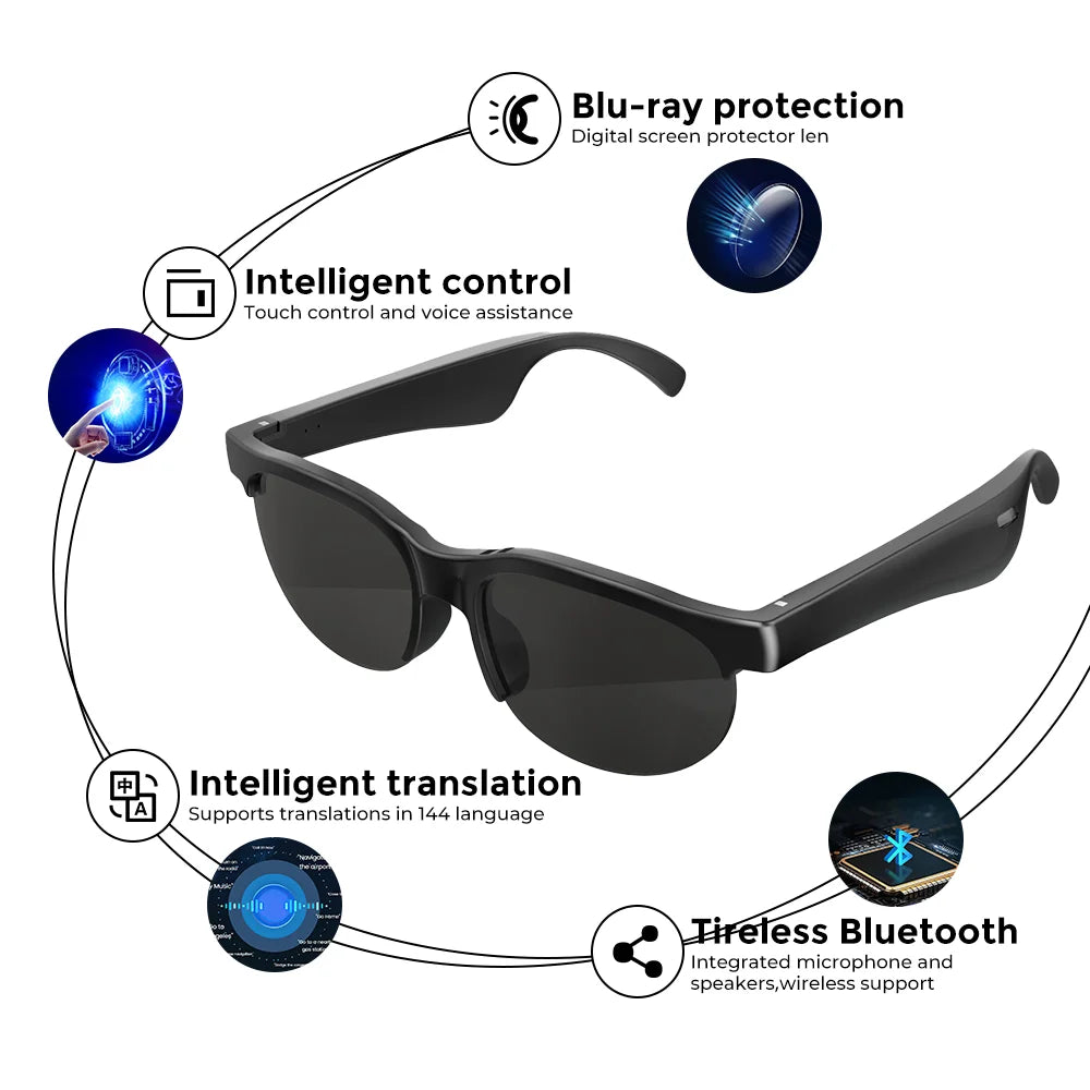Ai Smart Translation Glasses Headphones 144 Languages Real Time Translator Bluetooth5.3 Sunglasses Music Sports Riding Earphones