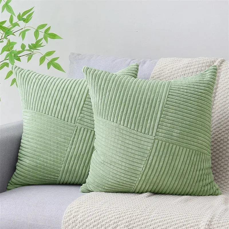 Boho Patchwork Throw Pillow Cover 45x45CM Solid Pink Striped Textured Fabric for Sofa Bed Car Pillowcase Farmhouse Spring Decor
