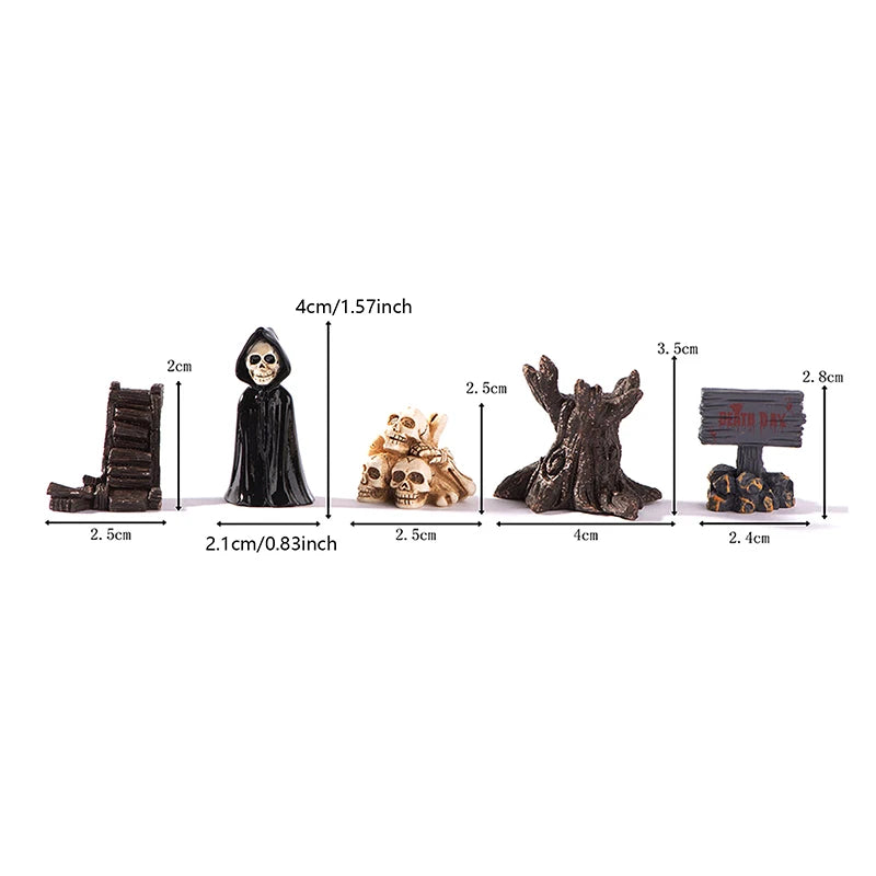 3D Horror Halloween Decoration Miniature Raven Tombstone Ghost Skeleton Skull Micro Resin Figurine Ornaments Hallowma Prop