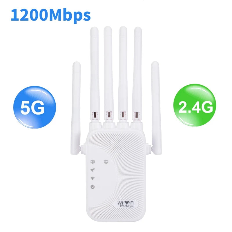 1200Mbps Dual Band WiFi Repeater Wireless Signal Extender 2.4G 5GHz Wi-Fi Amplifier Router Long Range Signal Booster For Home