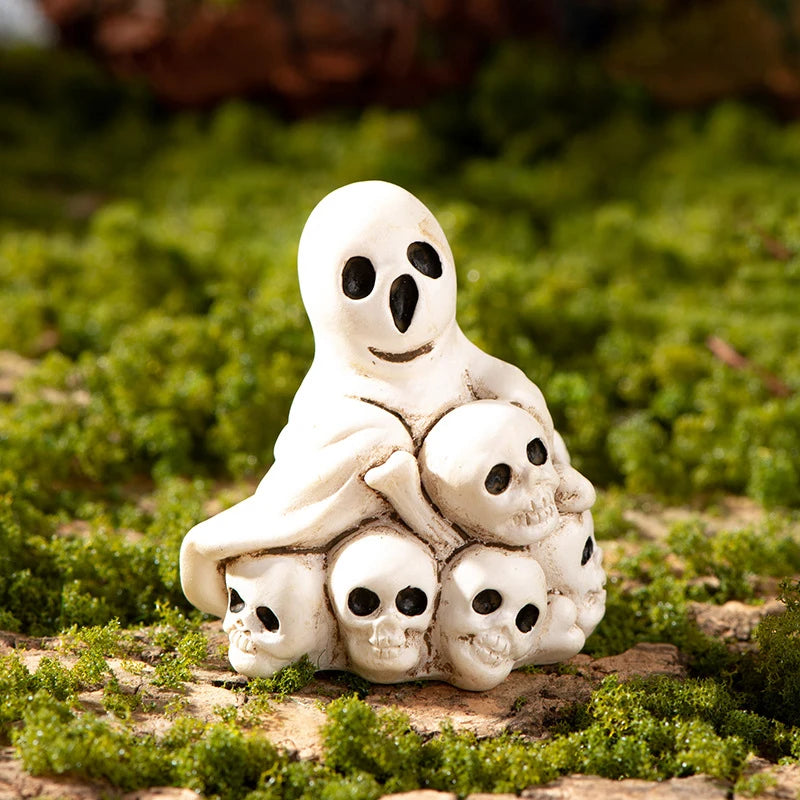 3D Horror Halloween Decoration Miniature Raven Tombstone Ghost Skeleton Skull Micro Resin Figurine Ornaments Hallowma Prop