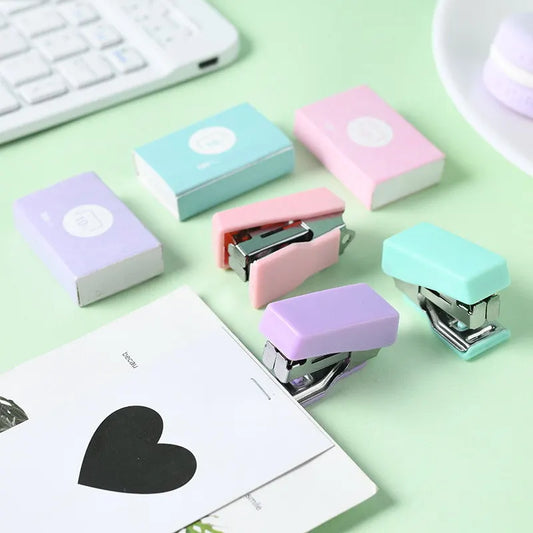 Mini Stapler with 500pcs 10 Staples Kawaii Candy Color Metal Stapler