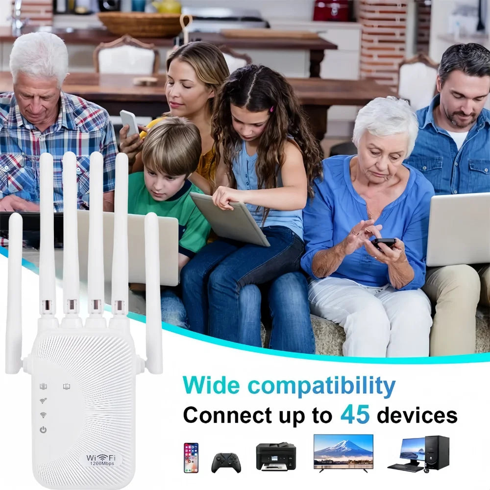 1200Mbps Dual Band WiFi Repeater Wireless Signal Extender 2.4G 5GHz Wi-Fi Amplifier Router Long Range Signal Booster For Home
