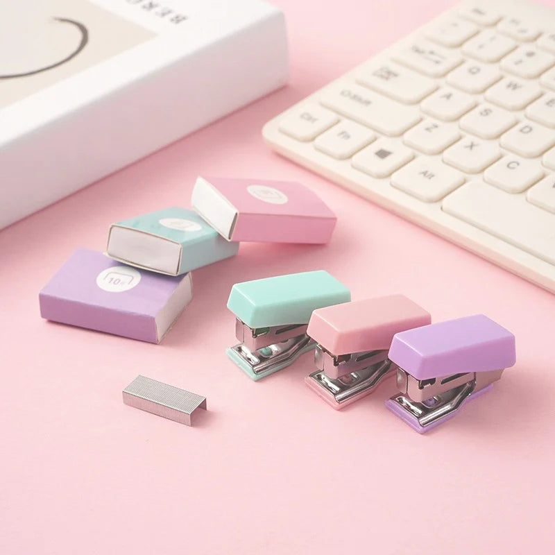 Mini Stapler with 500pcs 10 Staples Kawaii Candy Color Metal Stapler