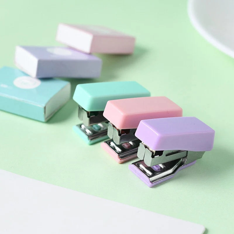 Mini Stapler with 500pcs 10 Staples Kawaii Candy Color Metal Stapler