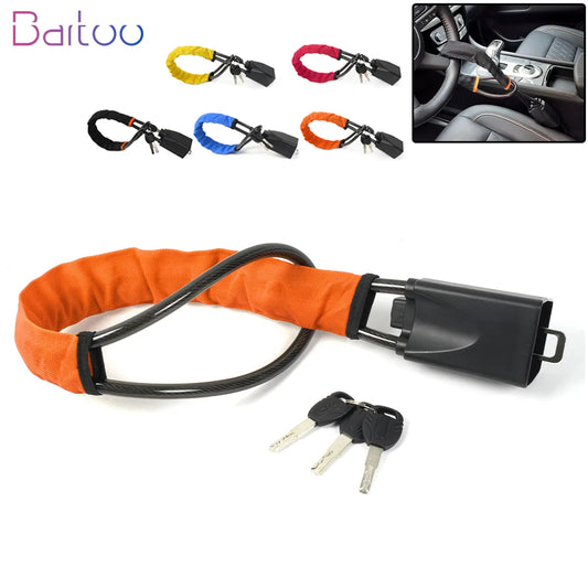 Universal Steering Wheel Lock With Seat Belt Socket 5mm Thick Braided Steel Rope With 3 Keys Anti-Theft Safety Lock STW049