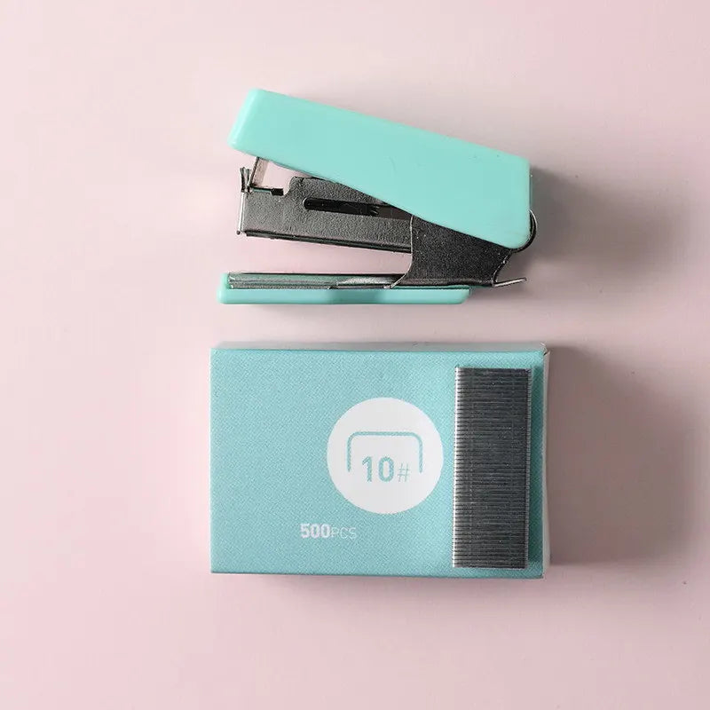 Mini Stapler with 500pcs 10 Staples Kawaii Candy Color Metal Stapler