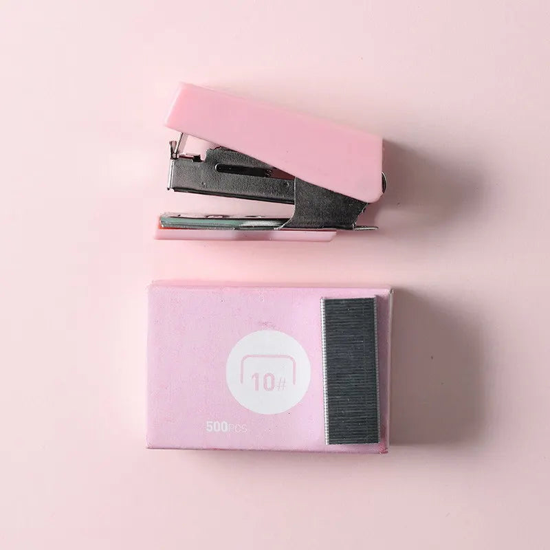Mini Stapler with 500pcs 10 Staples Kawaii Candy Color Metal Stapler