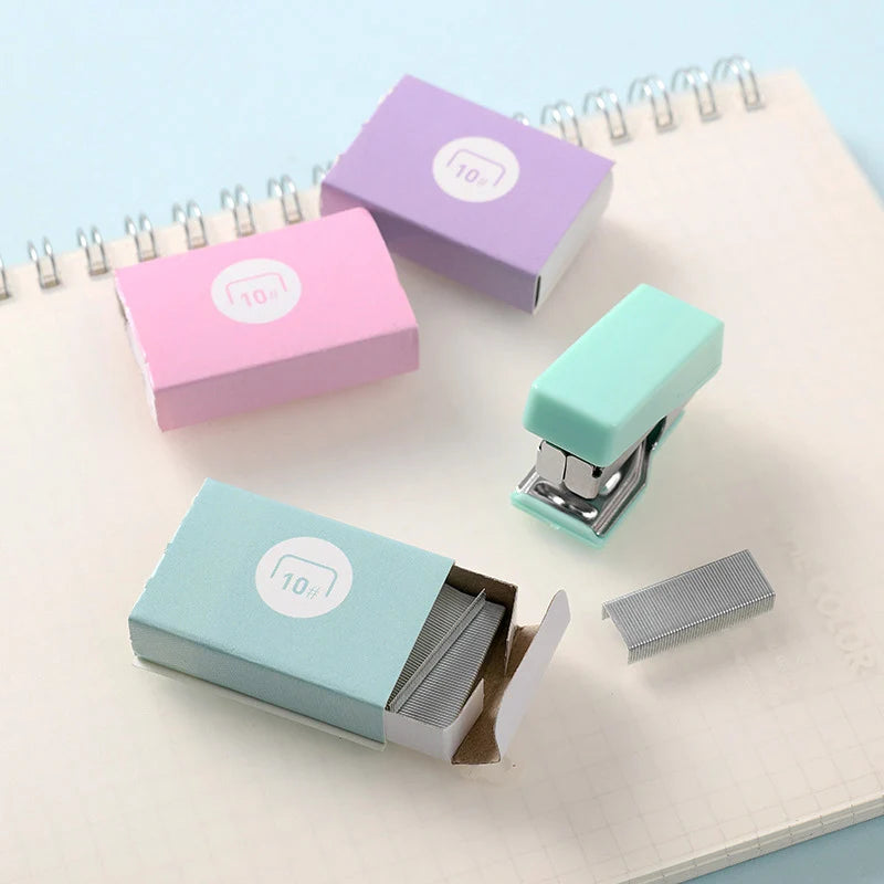 Mini Stapler with 500pcs 10 Staples Kawaii Candy Color Metal Stapler